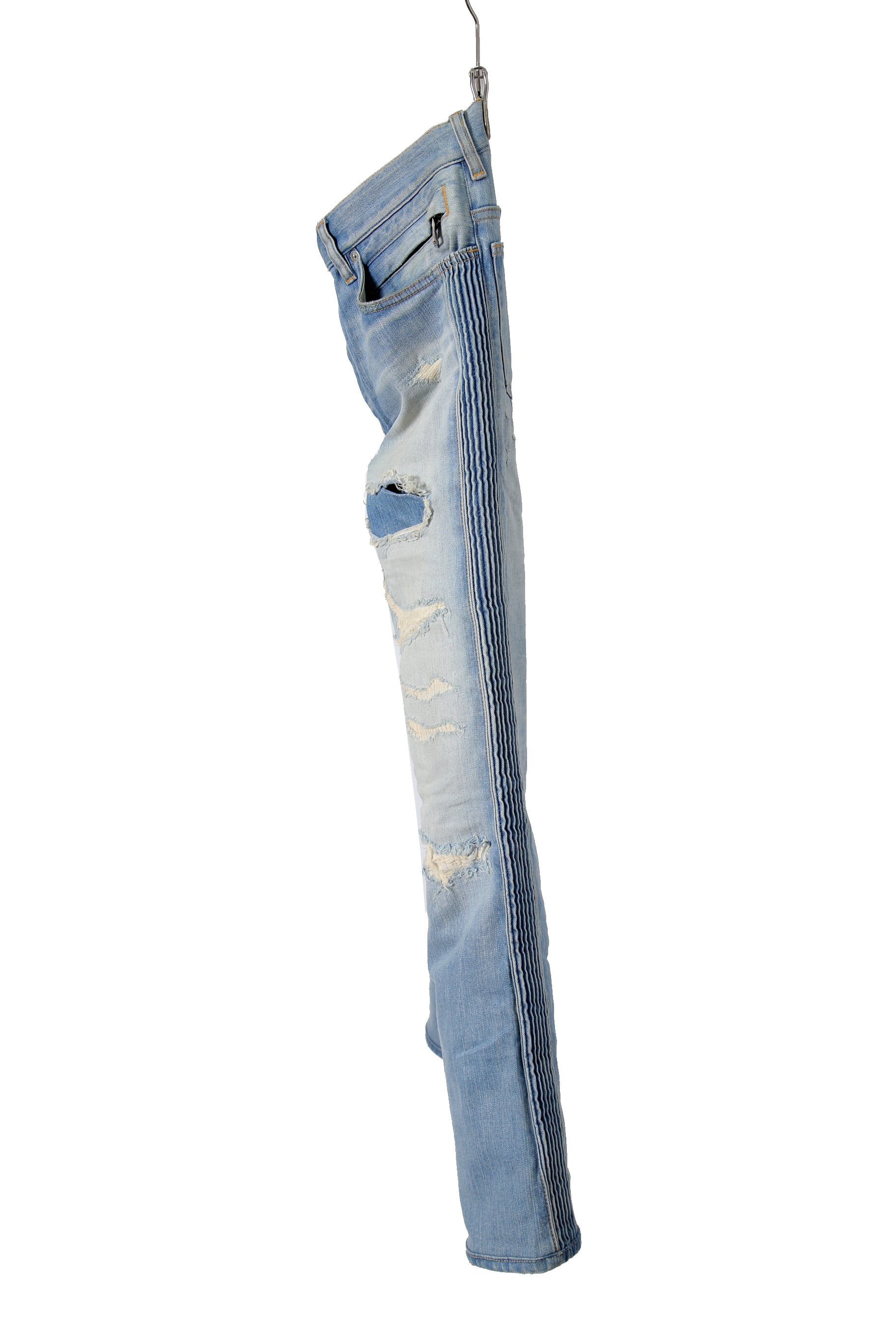 希少 美品 BALMAIN バルマン / ヴィンテージ加工 サイド蛇腹 ストレッチ デニム パンツ / size 29 INDIGO
