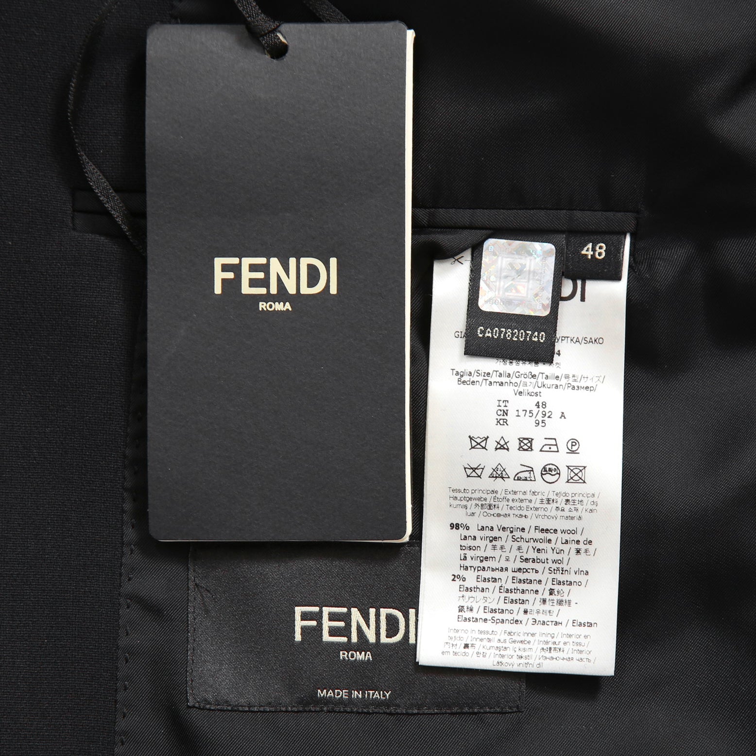 新品 FENDI フェンディ / 21AW ジップアップ ディティール 2B テーラード ジャケット / ブレザー / FJ0642 AGYA / size 48 (BLACK x BLUE)
