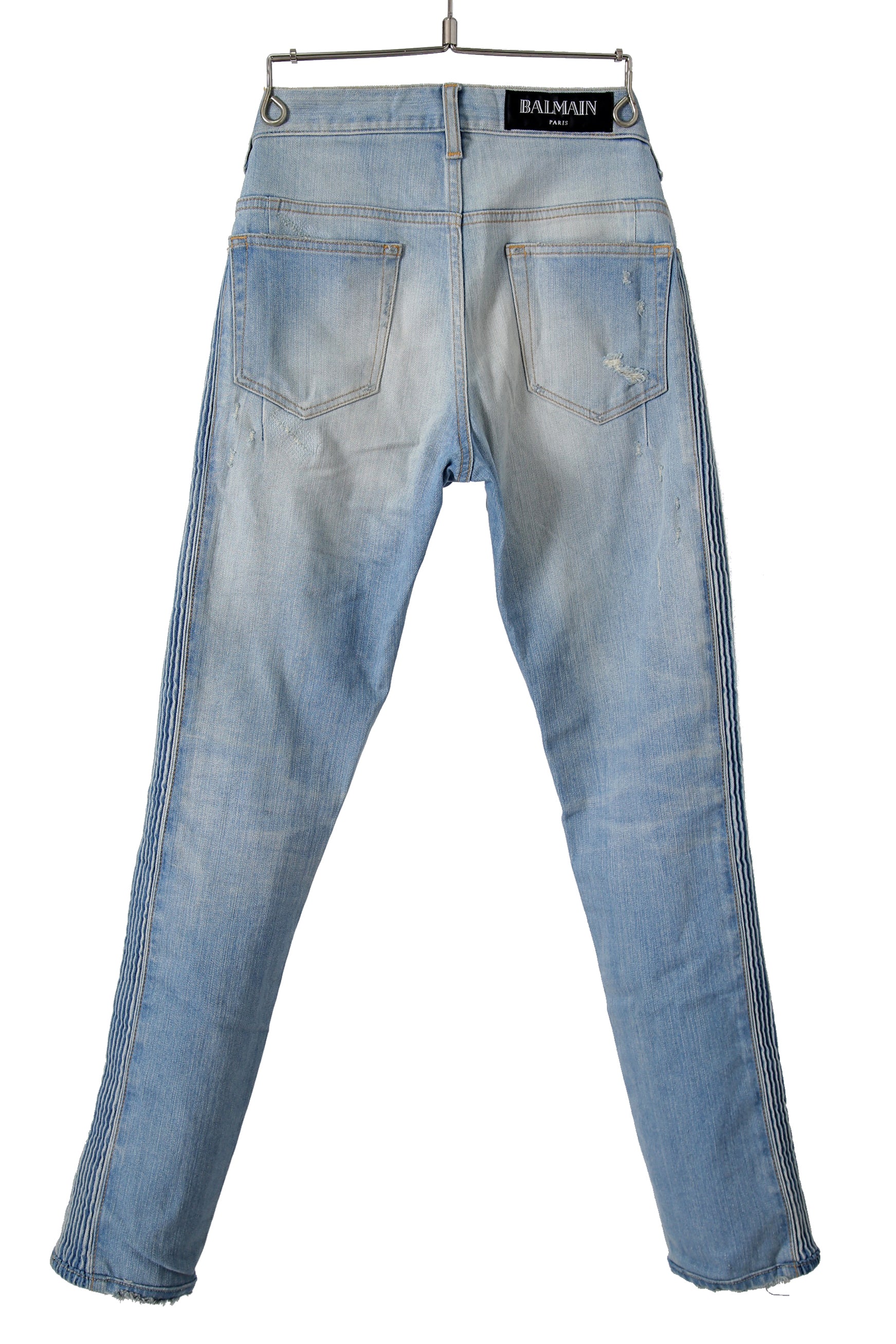 希少 美品 BALMAIN バルマン / ヴィンテージ加工 サイド蛇腹 ストレッチ デニム パンツ / size 29 INDIGO