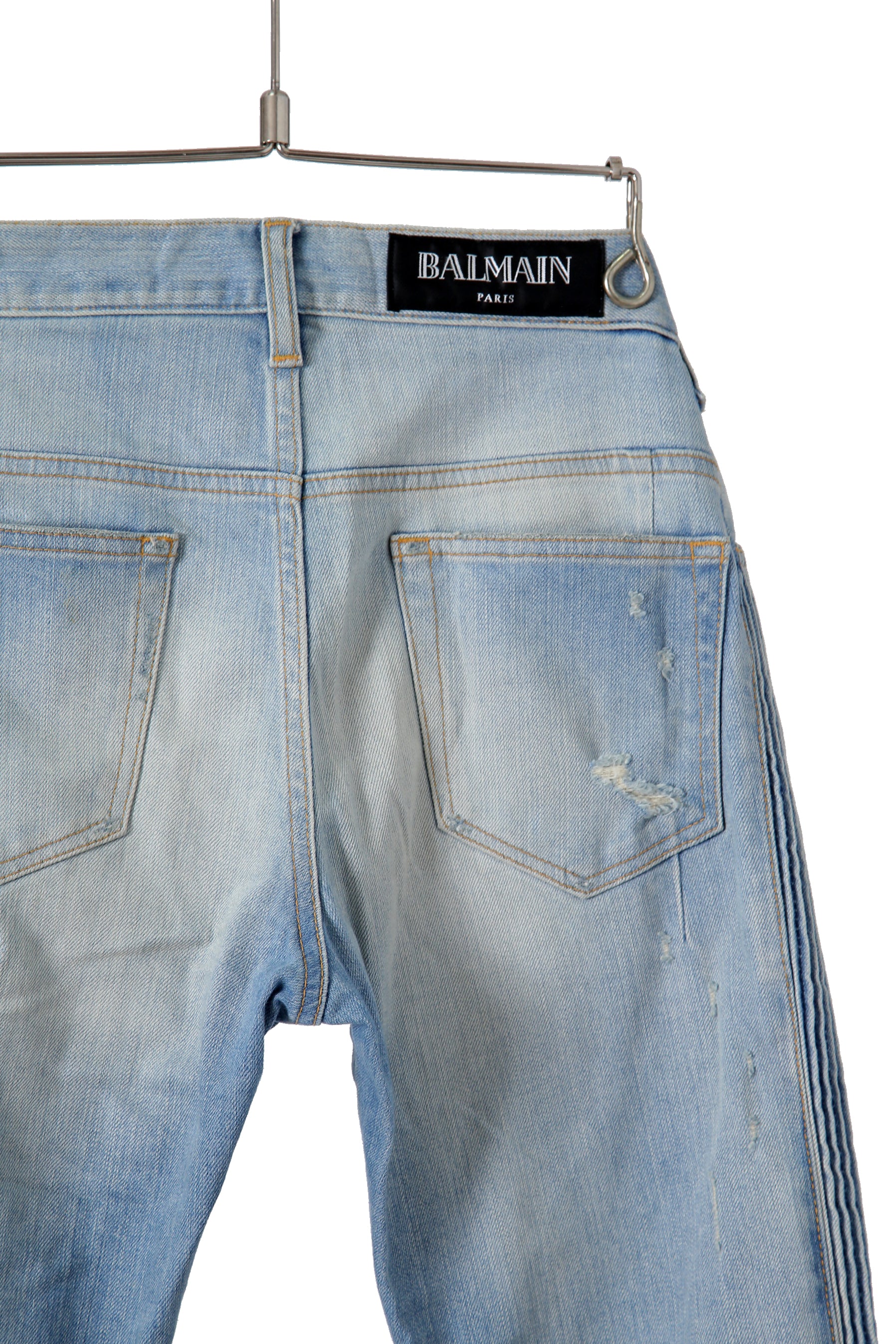 希少 美品 BALMAIN バルマン / ヴィンテージ加工 サイド蛇腹 ストレッチ デニム パンツ / size 29 INDIGO