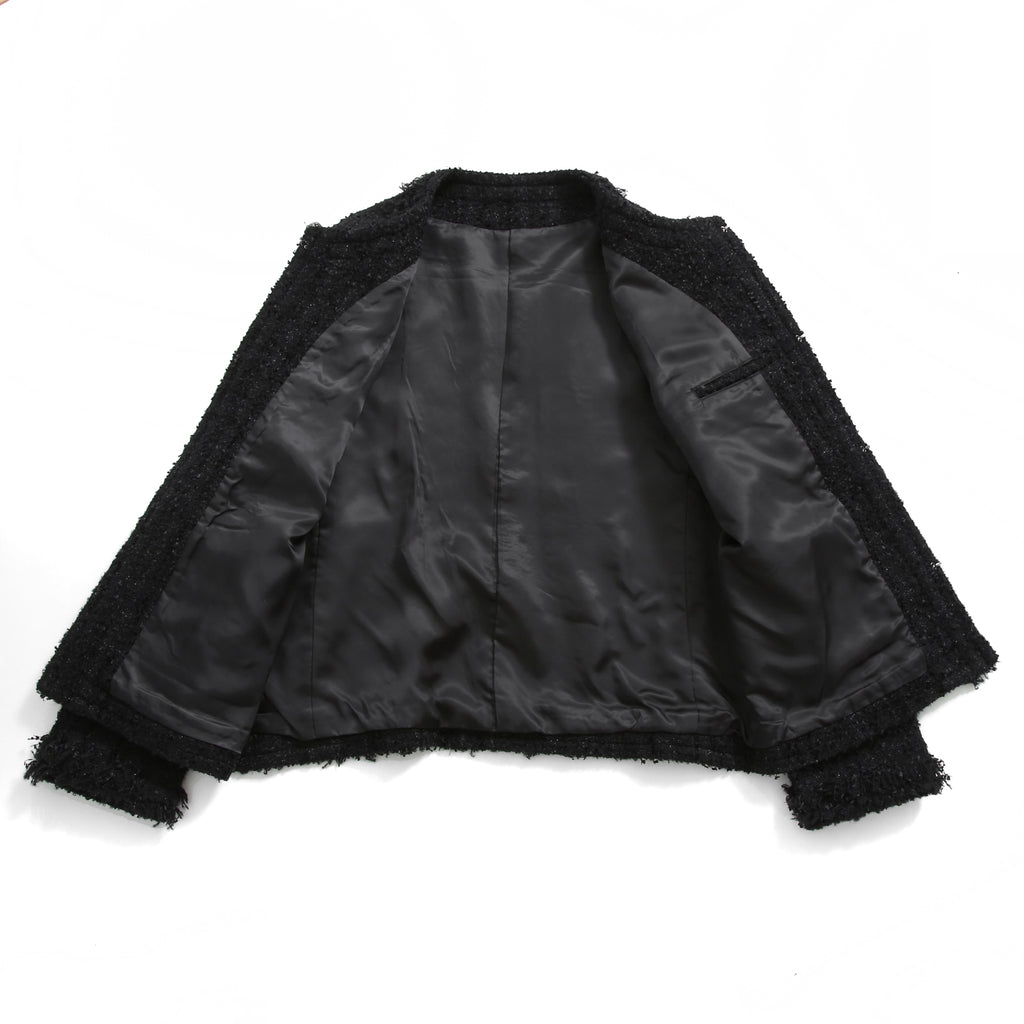 NOTANDUM ノウタンダム / 21AW ラメ糸混 オリジナル ツイード ノーカラー ジャケット / 21-NA-JK01 / size M (BLACK)