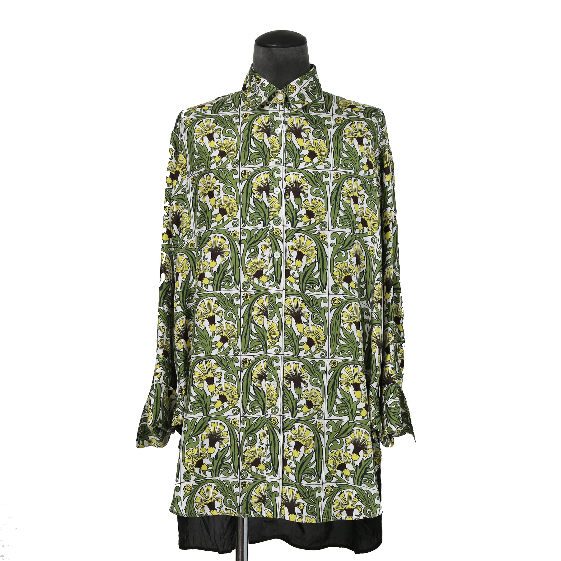 LOEWE x William De Morgan/ 2019 ロエベ x ウィリアム・ド・モーガン / イエローカーネーション プリント シルク 長袖シャツ / size M (YELLOW x GREEN)