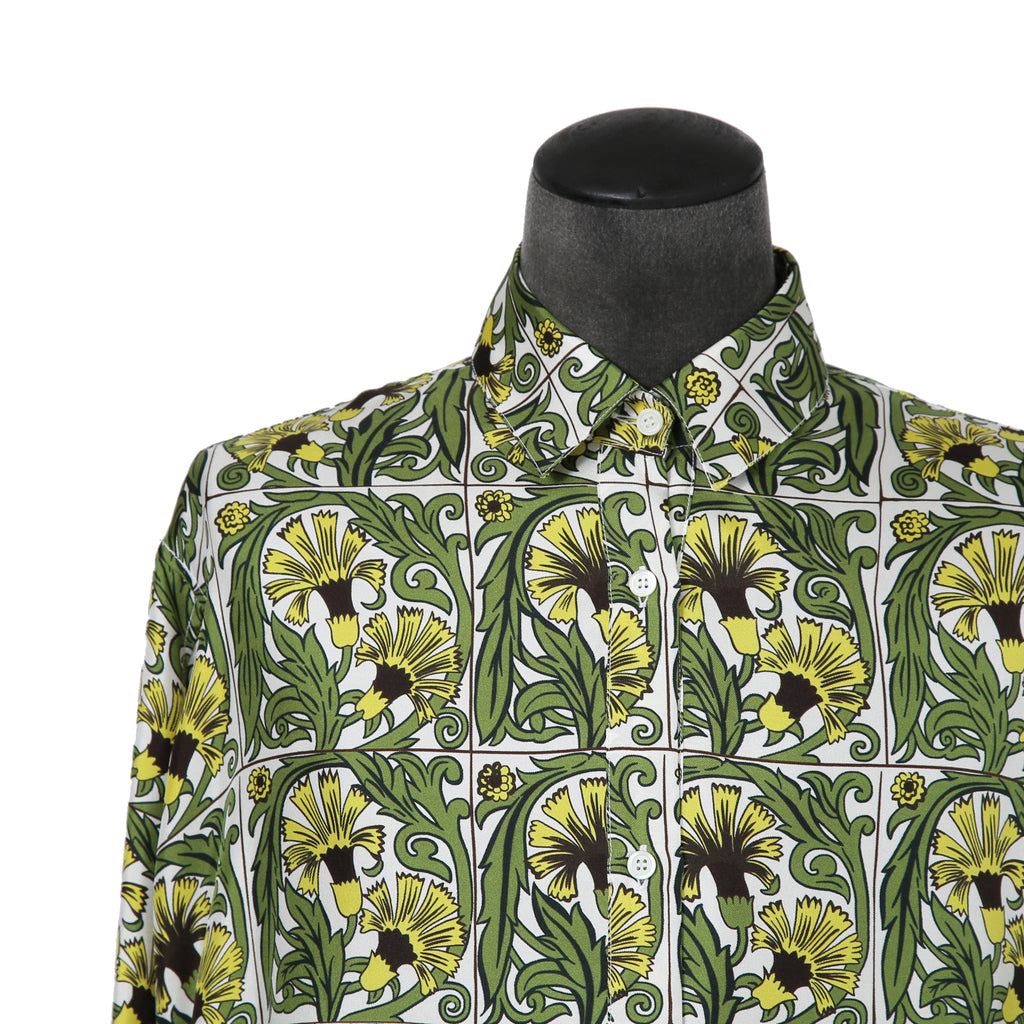 LOEWE x William De Morgan/ 2019 ロエベ x ウィリアム・ド・モーガン / イエローカーネーション プリント シルク 長袖シャツ / size M (YELLOW x GREEN)