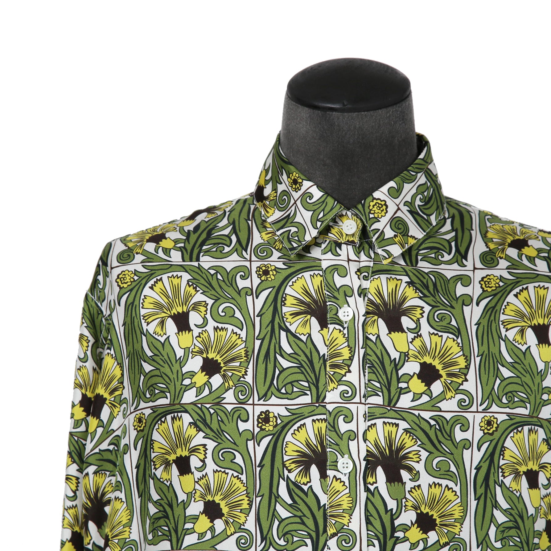 LOEWE x William De Morgan/ 2019 ロエベ x ウィリアム・ド・モーガン / イエローカーネーション プリント シルク 長袖シャツ / size M (YELLOW x GREEN)