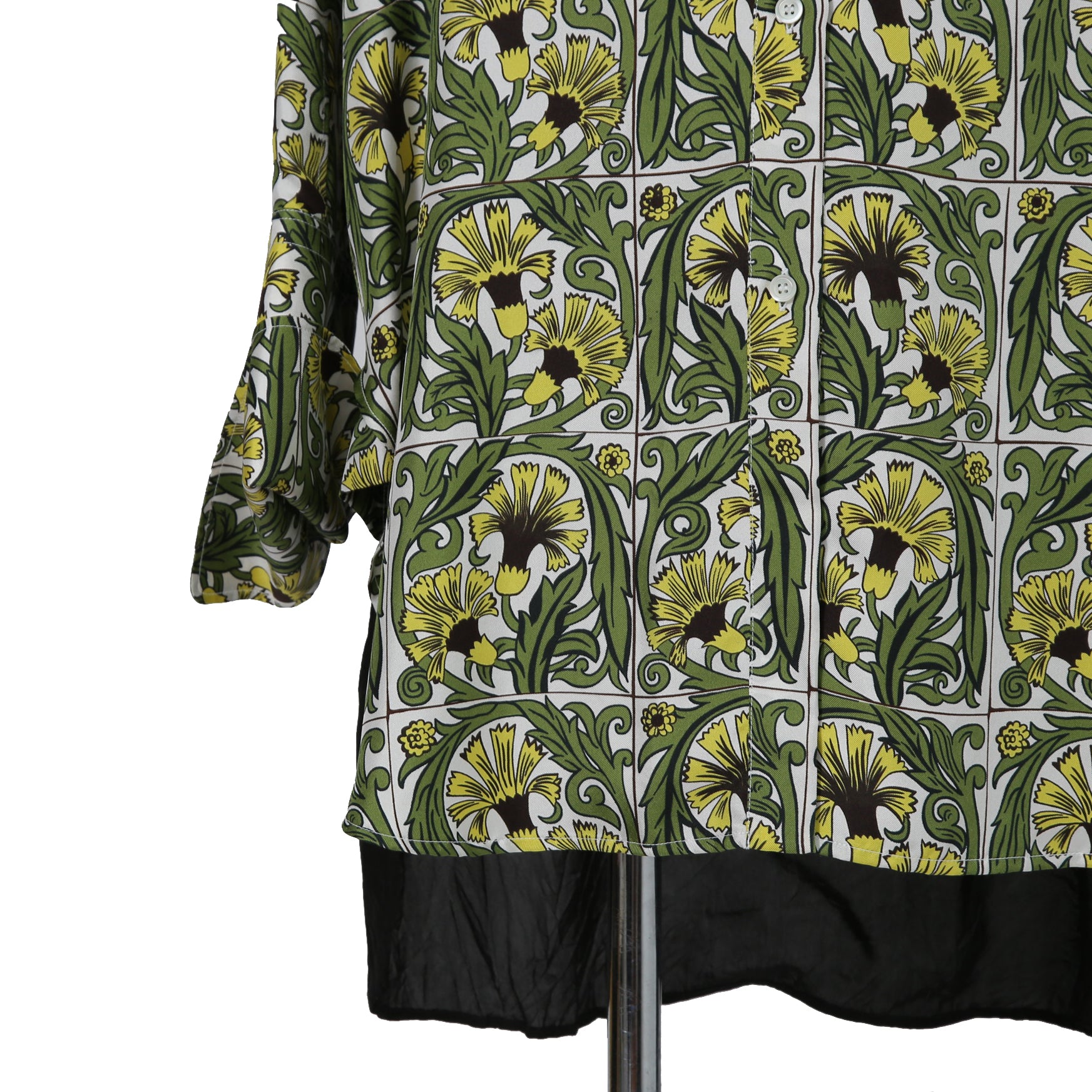 LOEWE x William De Morgan/ 2019 ロエベ x ウィリアム・ド・モーガン / イエローカーネーション プリント シルク 長袖シャツ / size M (YELLOW x GREEN)