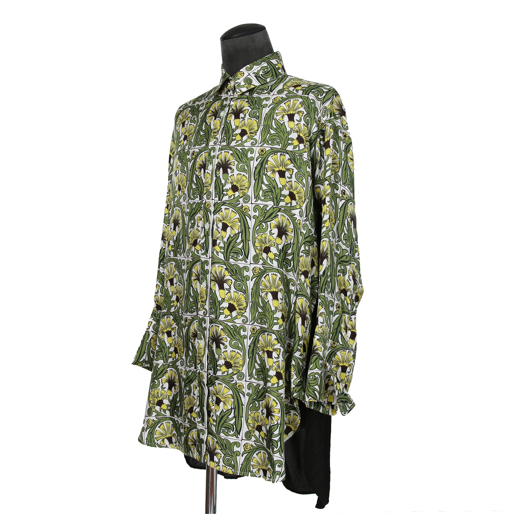 LOEWE x William De Morgan/ 2019 ロエベ x ウィリアム・ド・モーガン / イエローカーネーション プリント シルク 長袖シャツ / size M (YELLOW x GREEN)