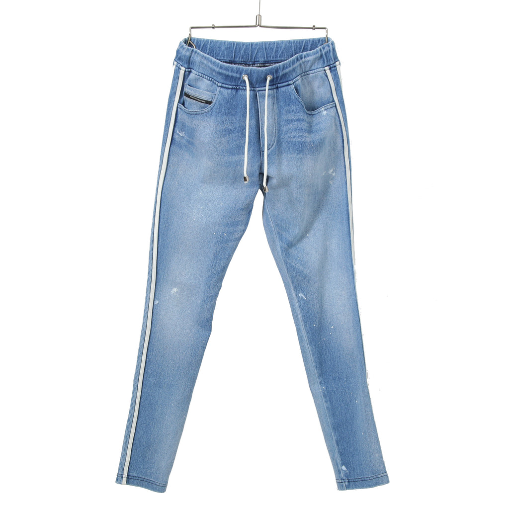 RESOUND CLOTHING リサウンドクロージング / 美品 EX denim jersey BLIND LINE PT/DIND サイドライン デニムジャージ パンツ スキニー / RC28-ST-008D / size 1 (INDIGO)