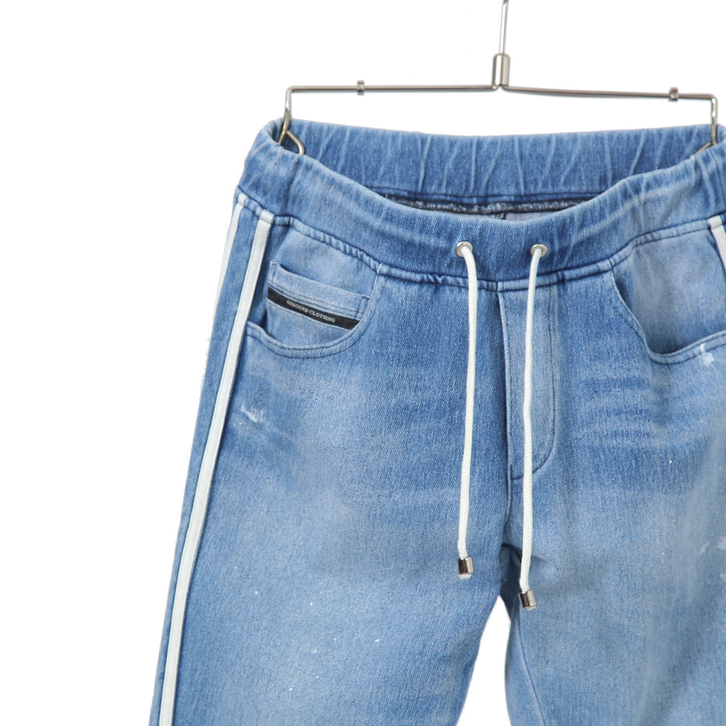 RESOUND CLOTHING リサウンドクロージング / 美品 EX denim jersey BLIND LINE PT/DIND サイドライン デニムジャージ パンツ スキニー / RC28-ST-008D / size 1 (INDIGO)