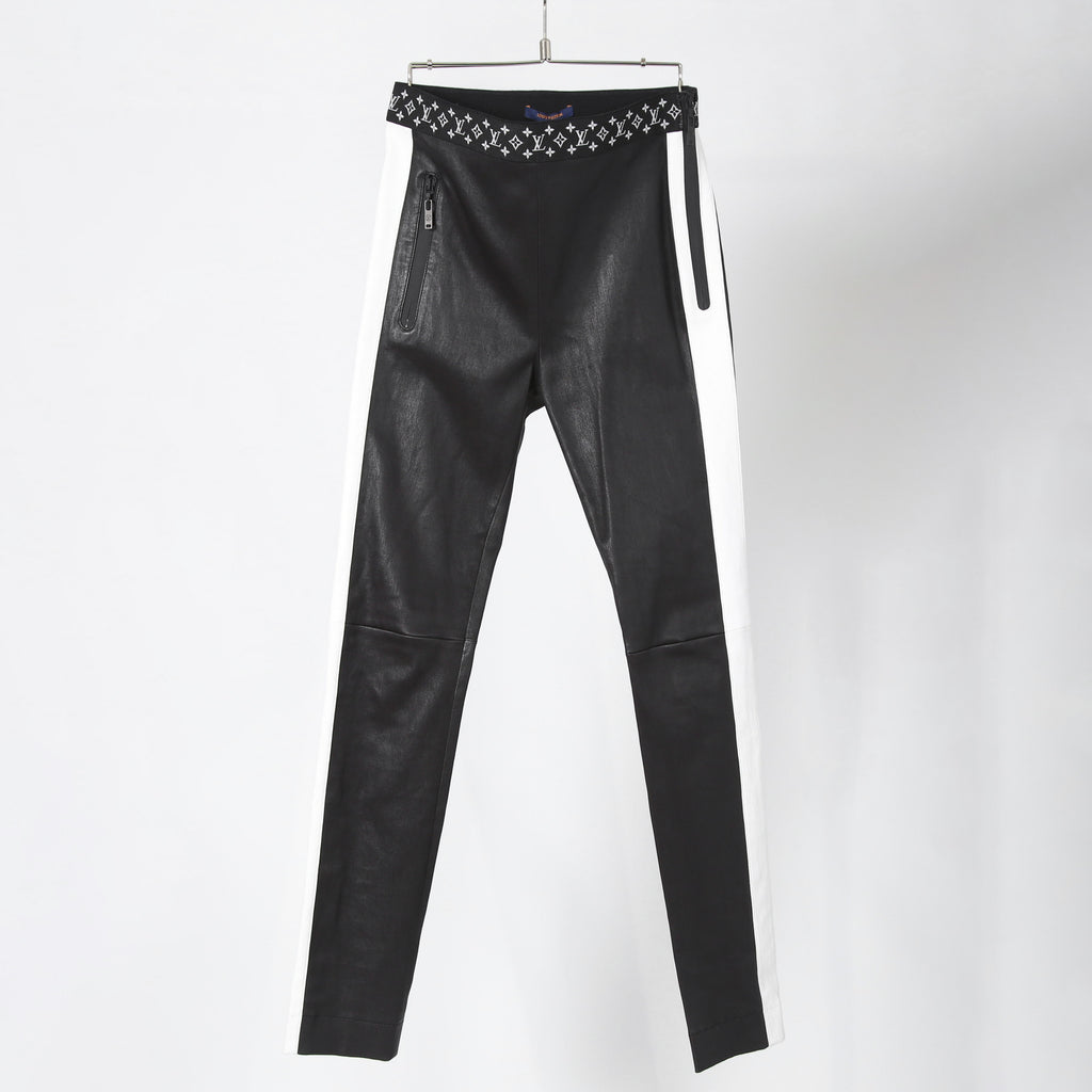 LOUIS VUITTON ルイヴィトン / 21SS グラフィック レザー レギンス  / ストレッチ ラムスキン コットン モノグラム / 1ABSZ3 / size 38 (BLACK x WHITE)