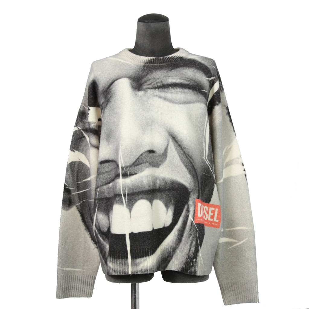 DISEL ディーゼル / 23AW 美品 K-VICTORY “SMILY FACE”転写 クルーネック セーター ニット A13359 / size L (WHITE)