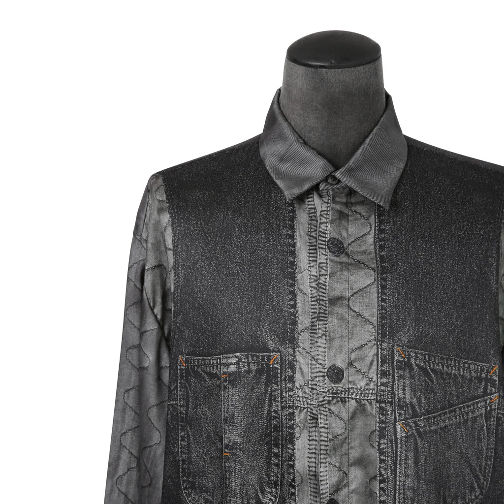 DISEL ディーゼル / 22AW 美品 S-GILLIAM-VEST デニムプリント サテン長袖シャツ  A055900KFAS / size L (GRAY)