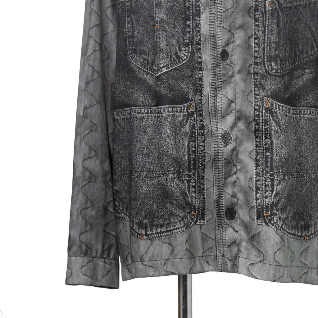 DISEL ディーゼル / 22AW 美品 S-GILLIAM-VEST デニムプリント サテン長袖シャツ  A055900KFAS / size L (GRAY)