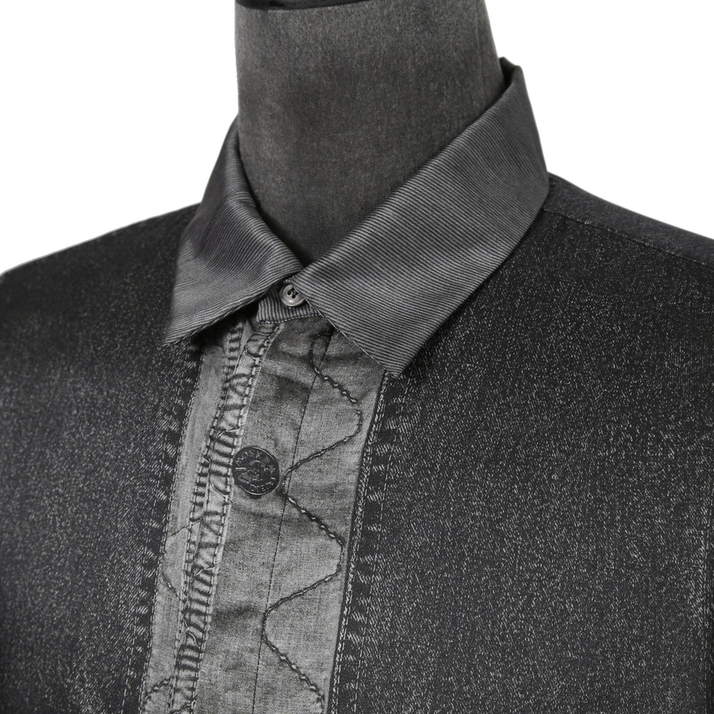 DISEL ディーゼル / 22AW 美品 S-GILLIAM-VEST デニムプリント サテン長袖シャツ  A055900KFAS / size L (GRAY)