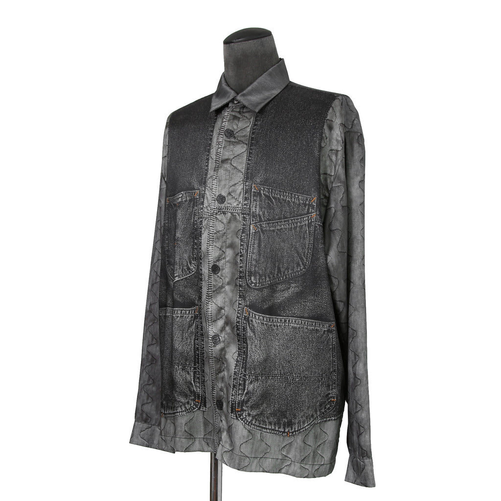 DISEL ディーゼル / 22AW 美品 S-GILLIAM-VEST デニムプリント サテン長袖シャツ  A055900KFAS / size L (GRAY)