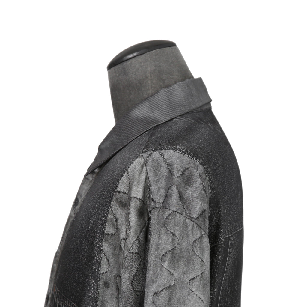 DISEL ディーゼル / 22AW 美品 S-GILLIAM-VEST デニムプリント サテン長袖シャツ  A055900KFAS / size L (GRAY)