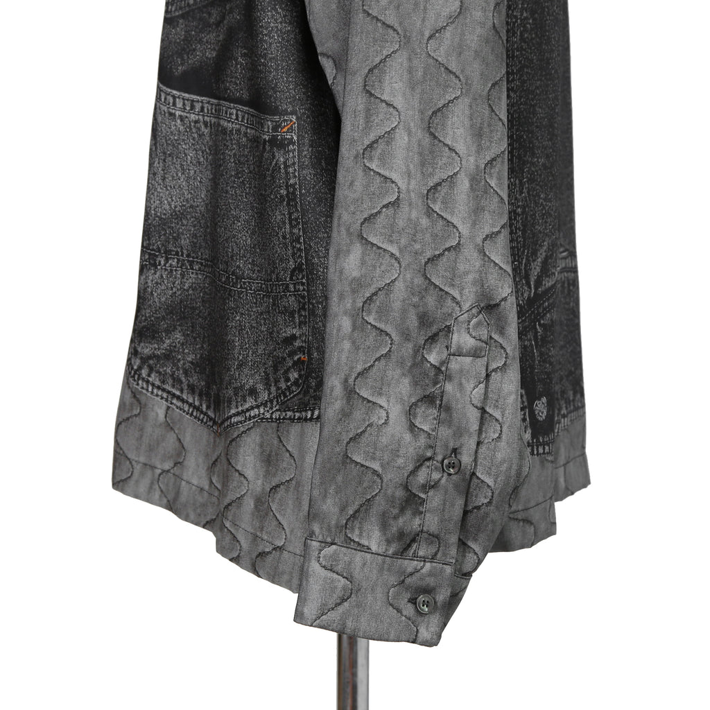 DISEL ディーゼル / 22AW 美品 S-GILLIAM-VEST デニムプリント サテン長袖シャツ  A055900KFAS / size L (GRAY)