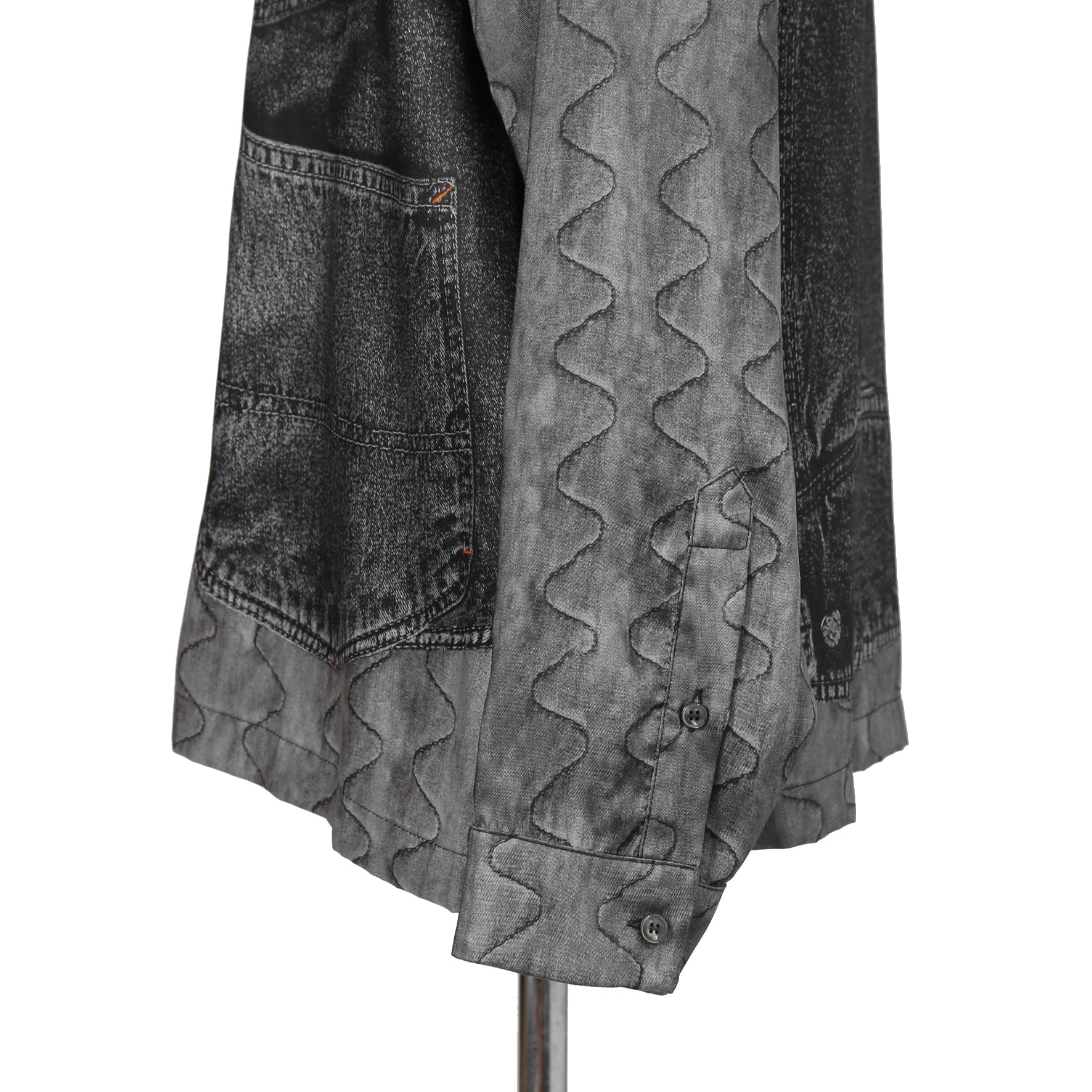 DISEL ディーゼル / 22AW 美品 S-GILLIAM-VEST デニムプリント サテン長袖シャツ  A055900KFAS / size L (GRAY)