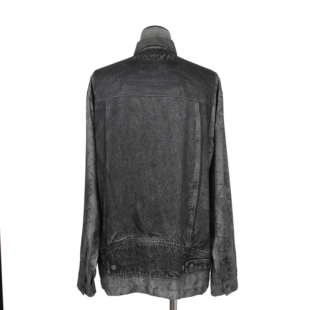 DISEL ディーゼル / 22AW 美品 S-GILLIAM-VEST デニムプリント サテン長袖シャツ  A055900KFAS / size L (GRAY)