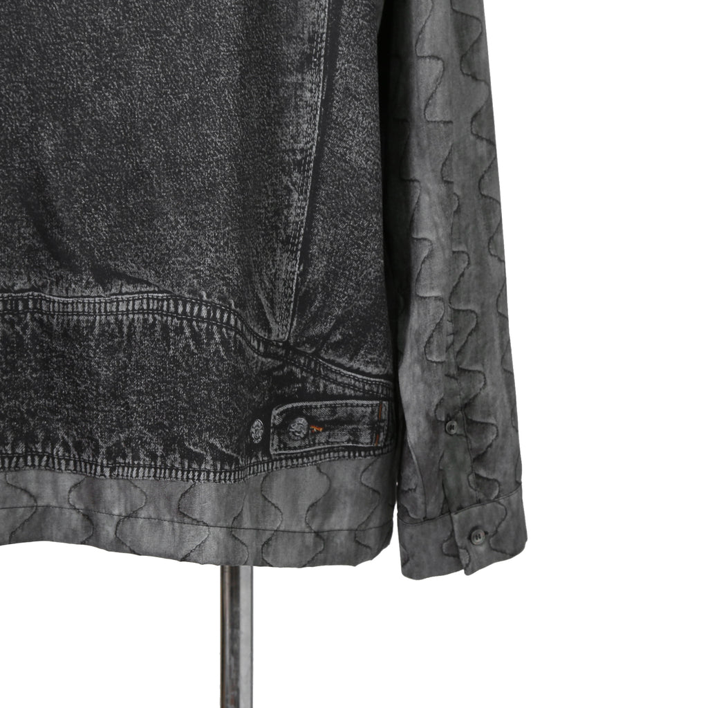 DISEL ディーゼル / 22AW 美品 S-GILLIAM-VEST デニムプリント サテン長袖シャツ  A055900KFAS / size L (GRAY)