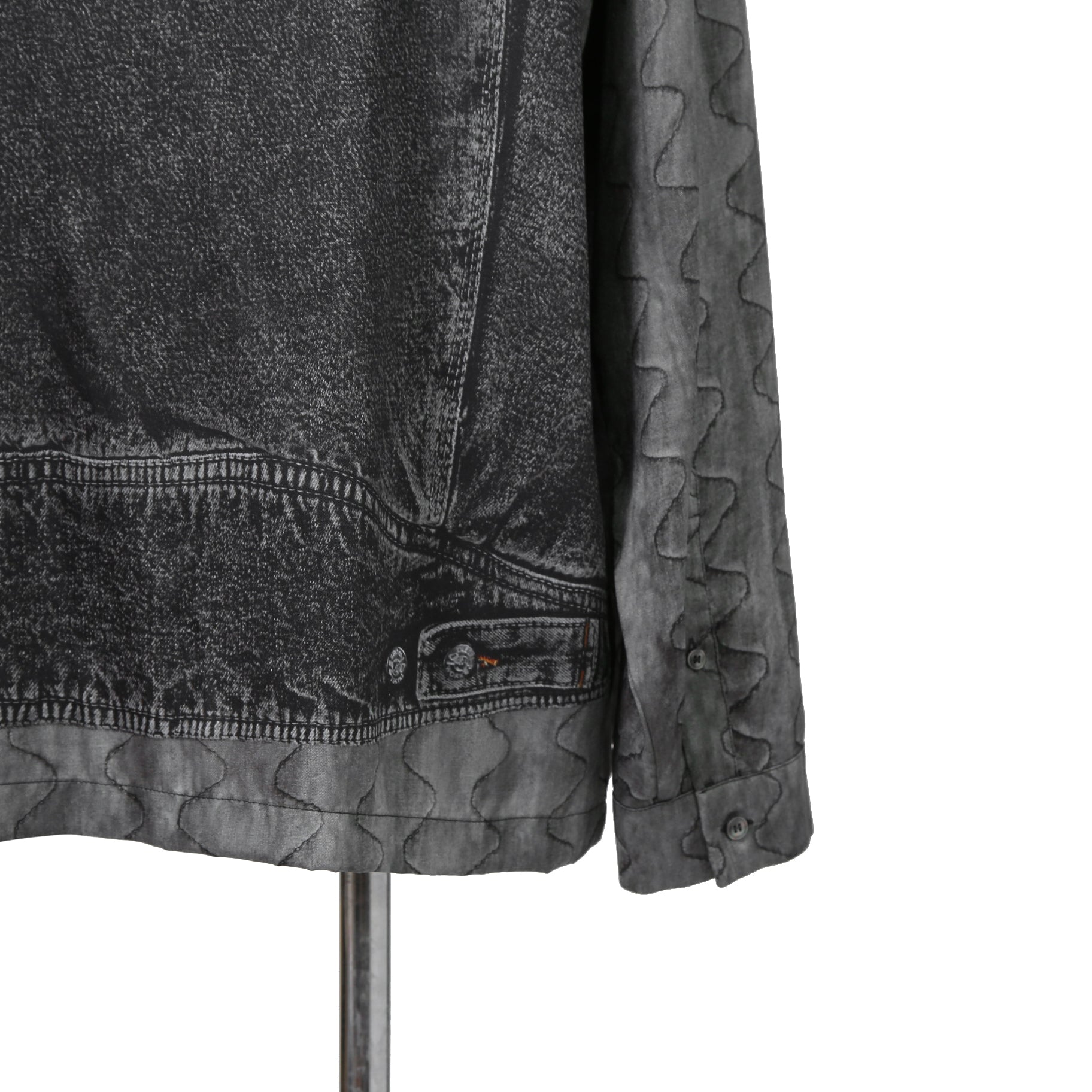 DISEL ディーゼル / 22AW 美品 S-GILLIAM-VEST デニムプリント サテン長袖シャツ  A055900KFAS / size L (GRAY)