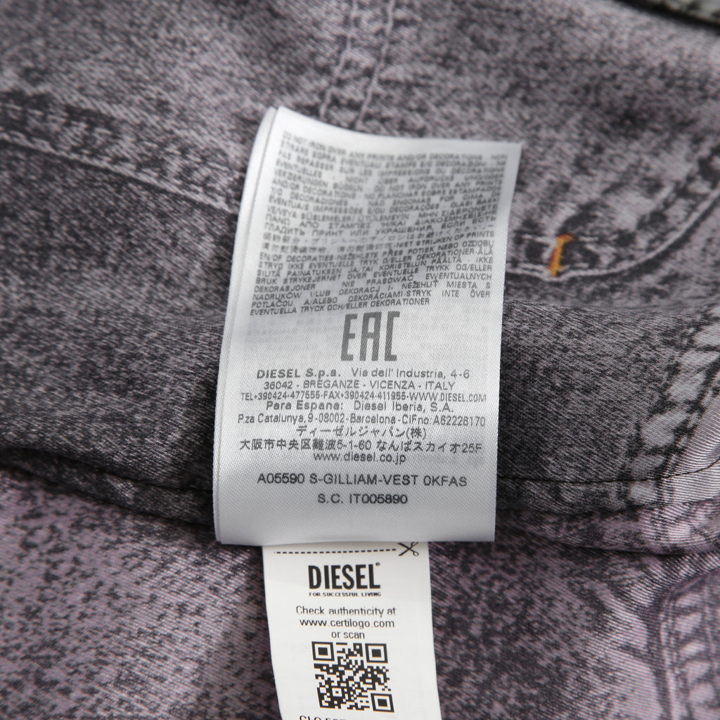 DISEL ディーゼル / 22AW 美品 S-GILLIAM-VEST デニムプリント サテン長袖シャツ  A055900KFAS / size L (GRAY)