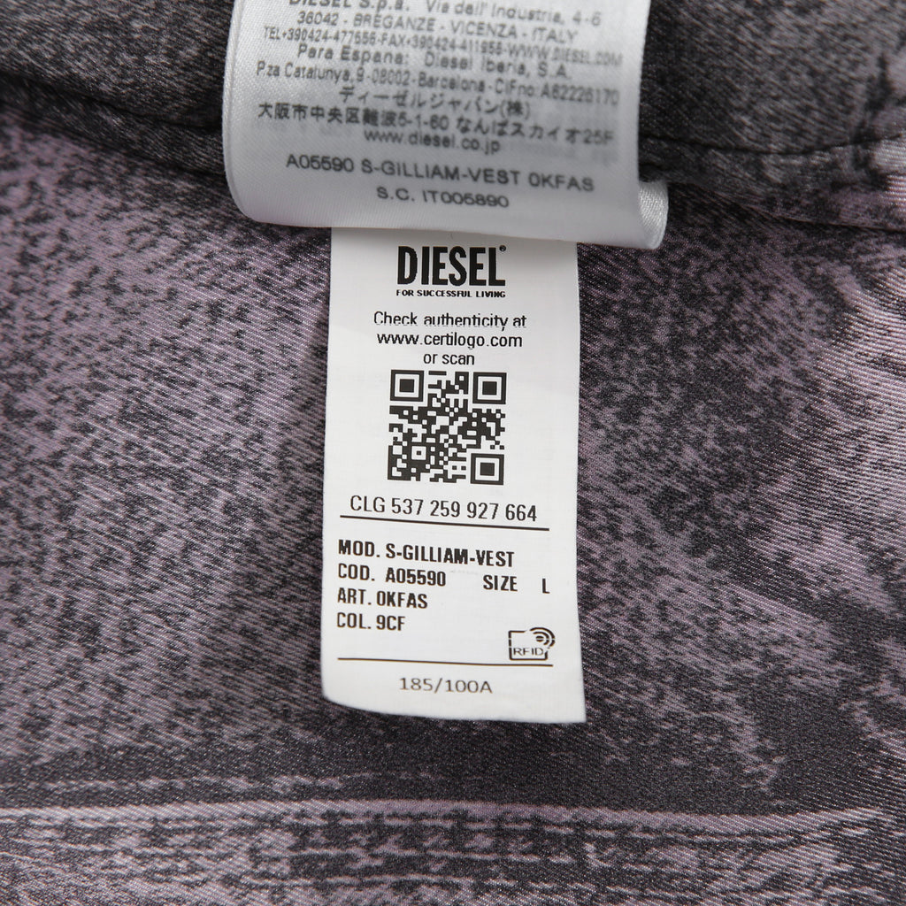 DISEL ディーゼル / 22AW 美品 S-GILLIAM-VEST デニムプリント サテン長袖シャツ  A055900KFAS / size L (GRAY)