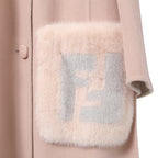 超希少 FENDI フェンディ / 美品 FFロゴ ミンクポケット / カシミア 100% ダブルコート / FF8910 MW18 / size 40  (M) PINK BEIGE
