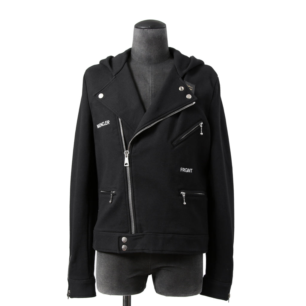MONCLER モンクレール / FRAGMENT DESIGN フラグメント × ルイスレザー / 21AW 美品 サイクロン ダブル ライダース パーカー / ジャケット / size S (BLACK)