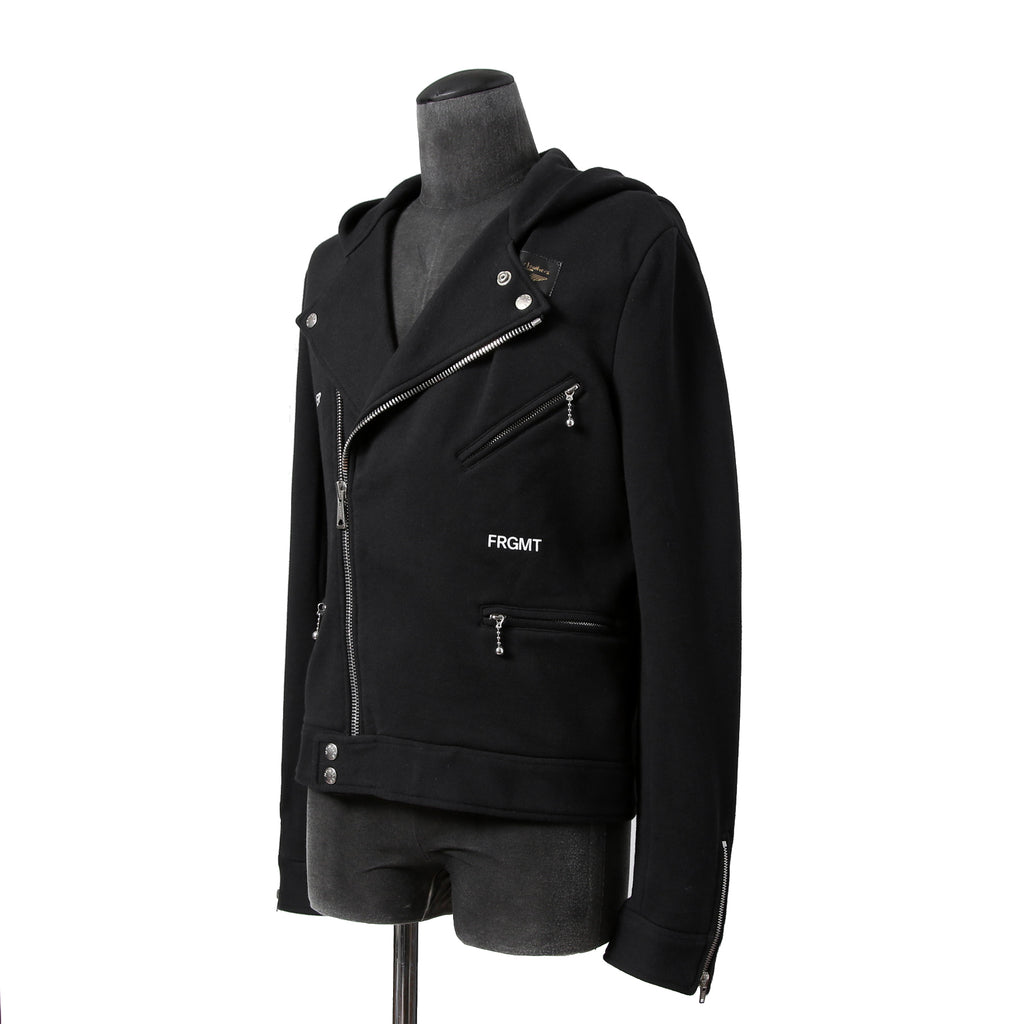 MONCLER モンクレール / FRAGMENT DESIGN フラグメント × ルイスレザー / 21AW 美品 サイクロン ダブル ライダース パーカー / ジャケット / size S (BLACK)