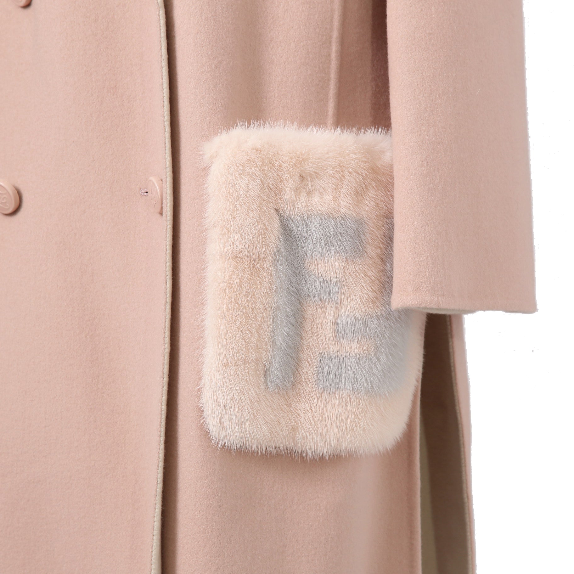 超希少 FENDI フェンディ / 美品 FFロゴ ミンクポケット / カシミア 100% ダブルコート / FF8910 MW18 / size 40  (M) PINK BEIGE