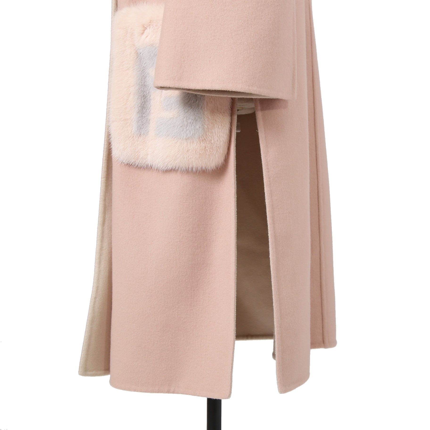 超希少 FENDI フェンディ / 美品 FFロゴ ミンクポケット / カシミア 100% ダブルコート / FF8910 MW18 / size 40  (M) PINK BEIGE