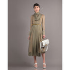 FENDI フェンディ /美品 20SS Belted Draped Pleated Printed Silk-Chiffon Midi Dress ベルト付き プリント シルクシフォン ミディドレス ワンピース/ FDA651 A5XF / size 40 (OLIVE GREEN) レディース
